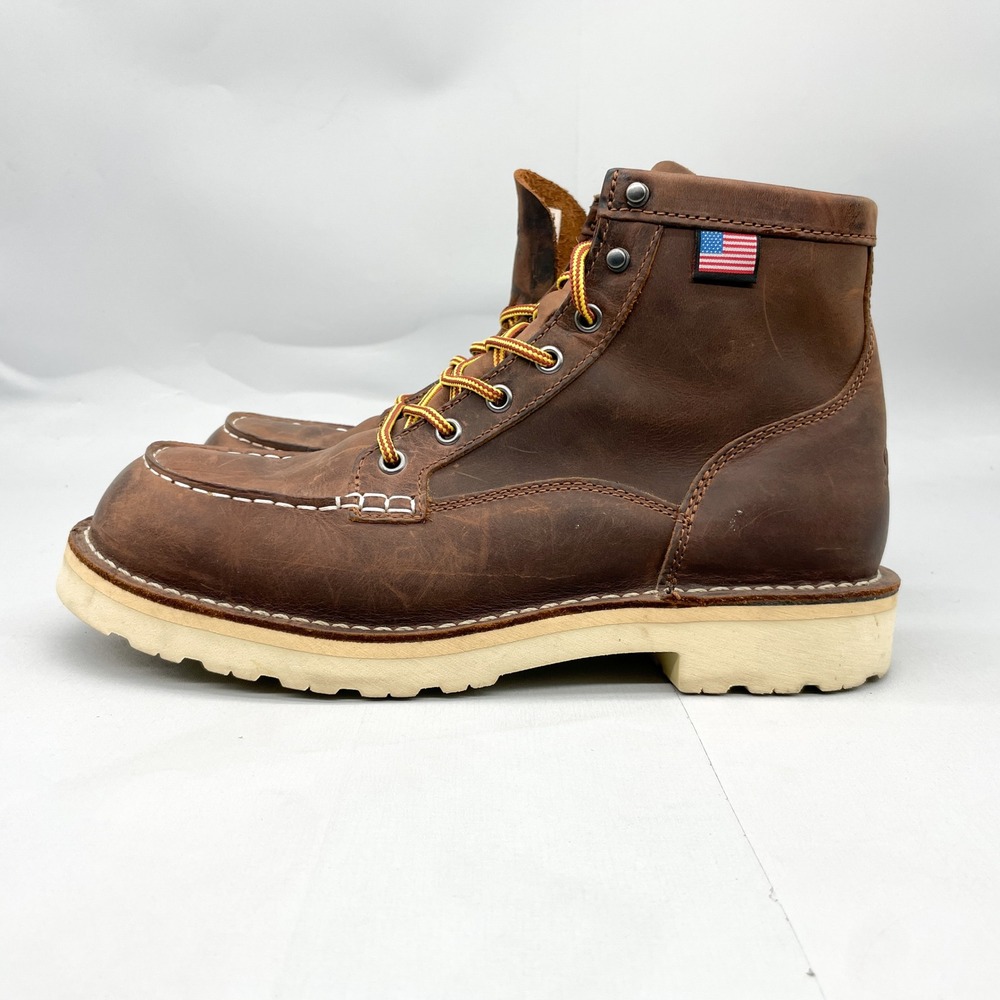 Danner Brown Leather Moc Toe Work Boot with White Sole - Picture 4 of 12